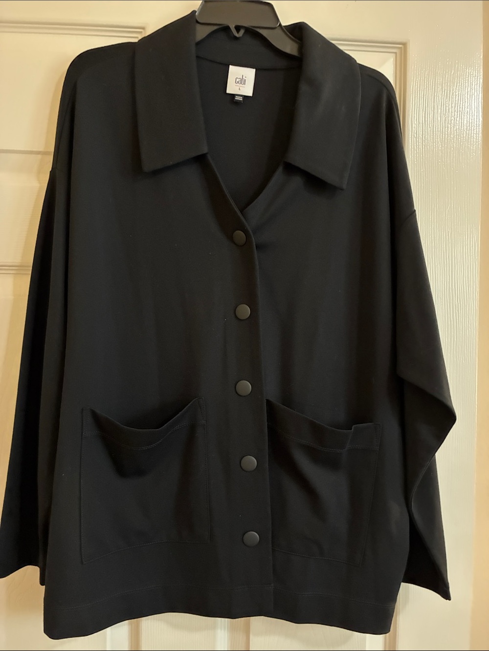 CAbi 6253 Black Oversized Button-Front Pocket Jacket